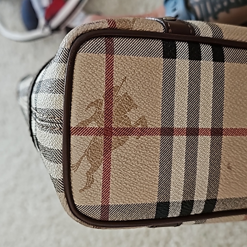 Burberry Beige Plaid Canvas Mini Tote with Brown Leather Trim - Picture 4 of 8
